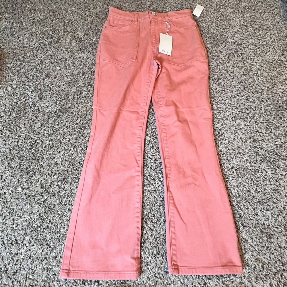 Joie Shally High Rise Flare Jeans Guava Pink Stretch Patch Pocket Pants Size 25